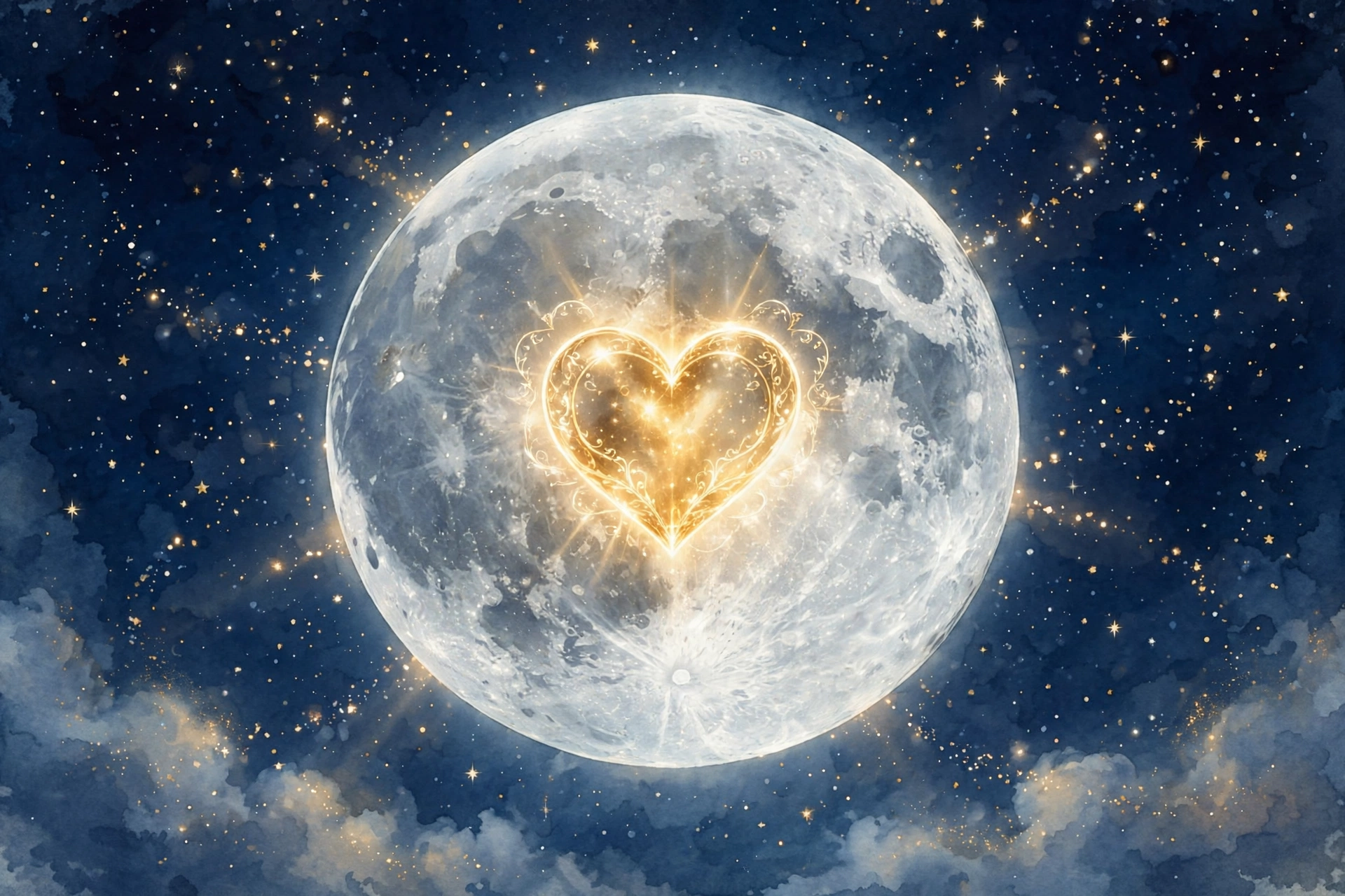 La pleine lune et son cœur doré, emblème de la boutique et de la chanson